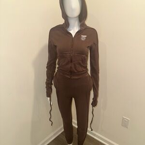 Ottolinger Women's Brown Hooded Zip-Up Jogger Set